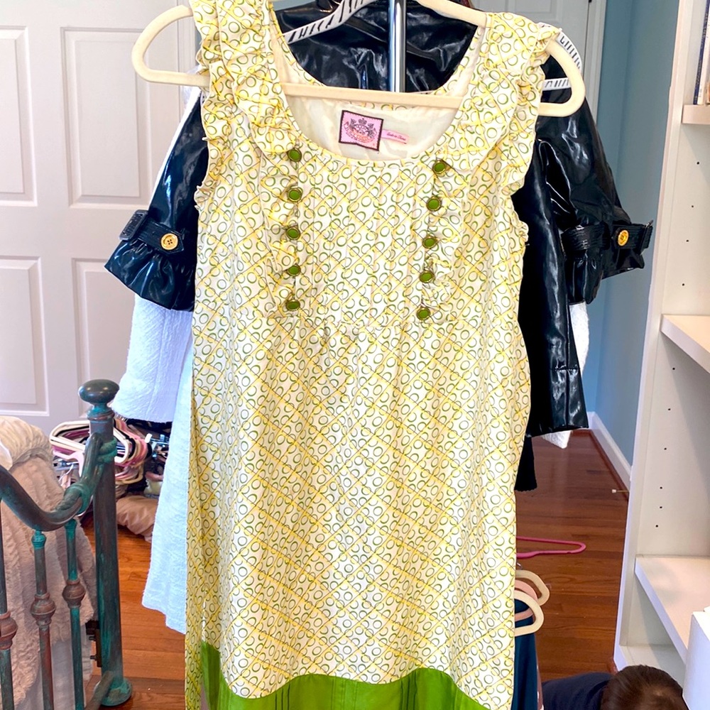 Juicy Couture Y2K Yellow Green Silk Ruffle Tie Back Dress Size 0